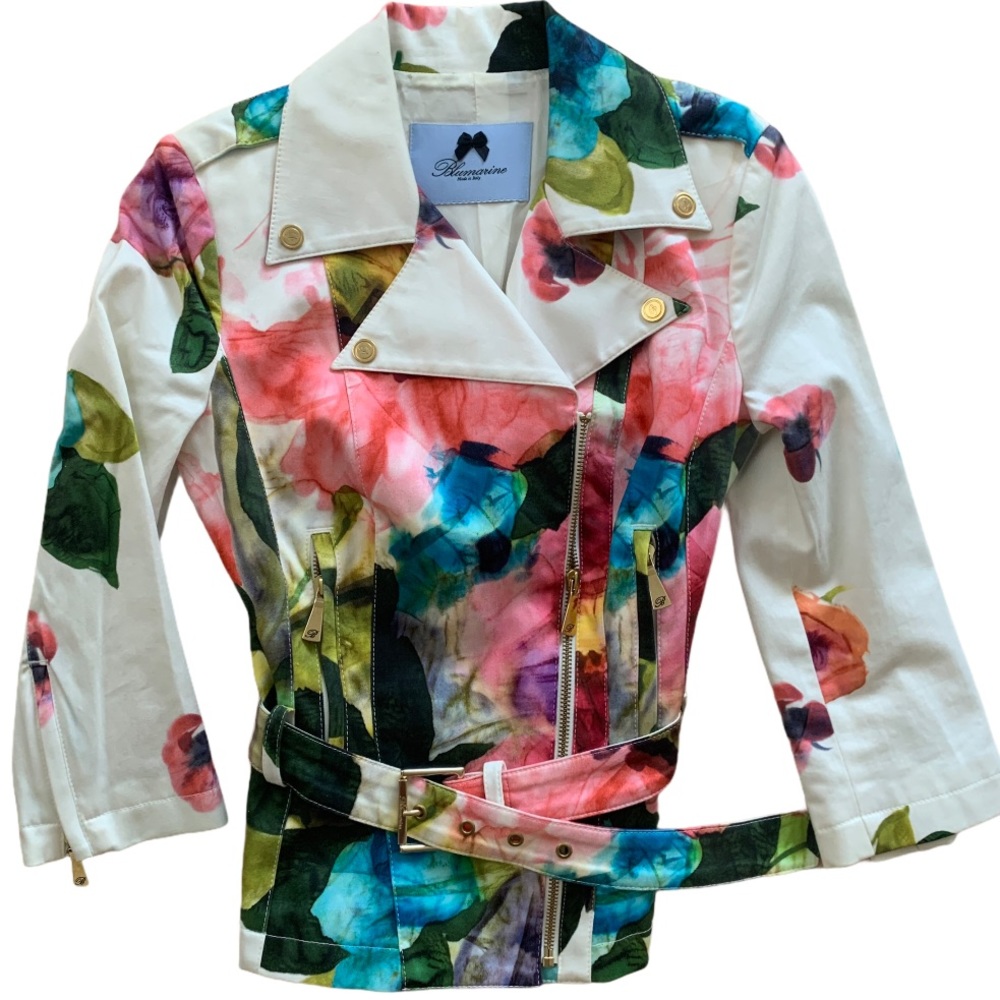 Blumarine white floral motor jacket size 0